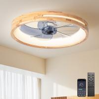 Ventilateur de plafond LED 20 pouces 5 feuilles en bois Télécommande personnalisée Gradation Minuterie 3 vitesses Salon moderne 60W 110V