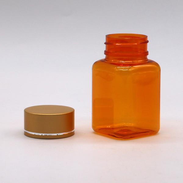 90 ml / 3OZ PET Carré Bouteille de pilule jaune/orange avec bouchon or rose et joint thermique