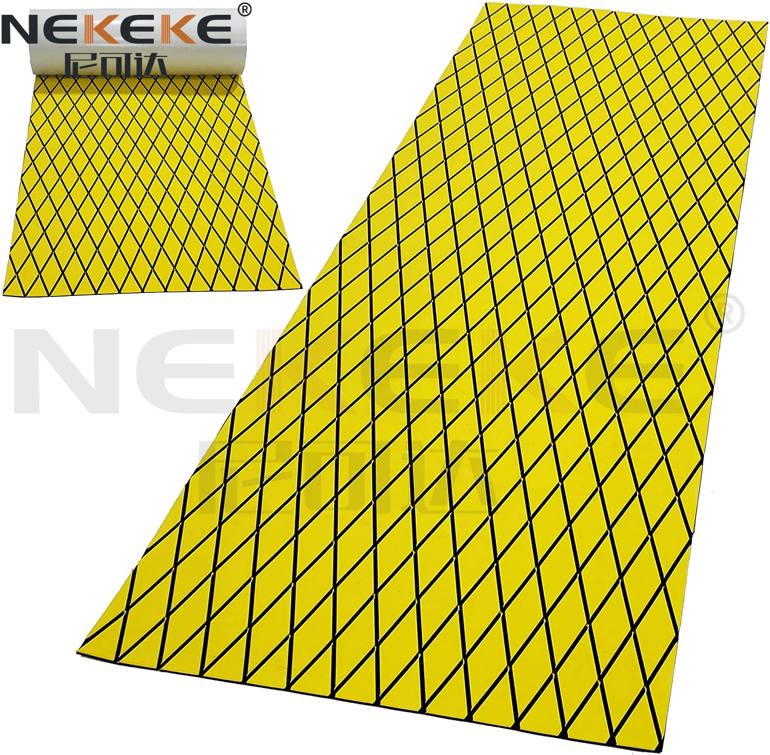 Self Adhesive EVA Deck Sheet Yellow Black Embossed Diamond Anti Slip Waterproof Foam Mat