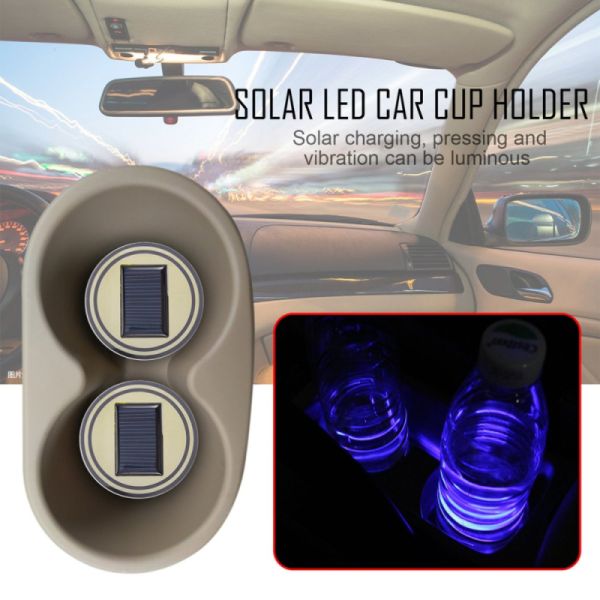 Solar Energy Car Truck Cup Holder Bottom Pad LED Light Cover Mouldings Trim