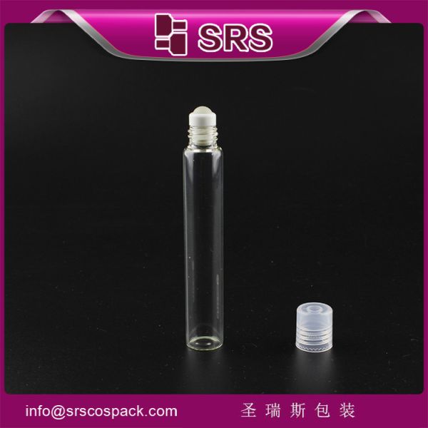 SRS wholesale transparent 10ml glass roll-on bottle with stainless steel roller and PP cap