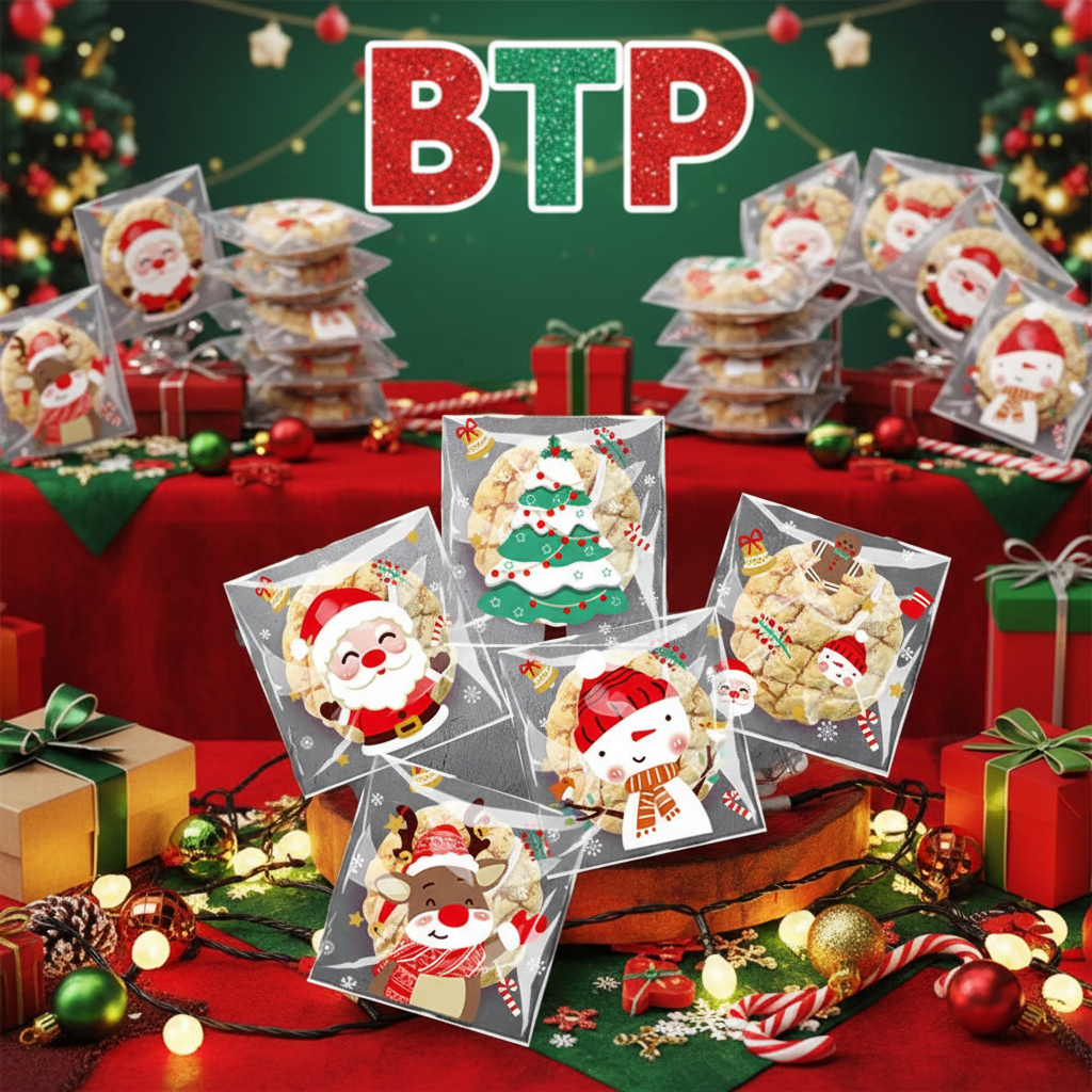 Custom Disposable PET+PE Festival-Themed Creative Cartoon Christmas Sock Zip Lock Bags Self-Sealing Plastic Packaging for Gift