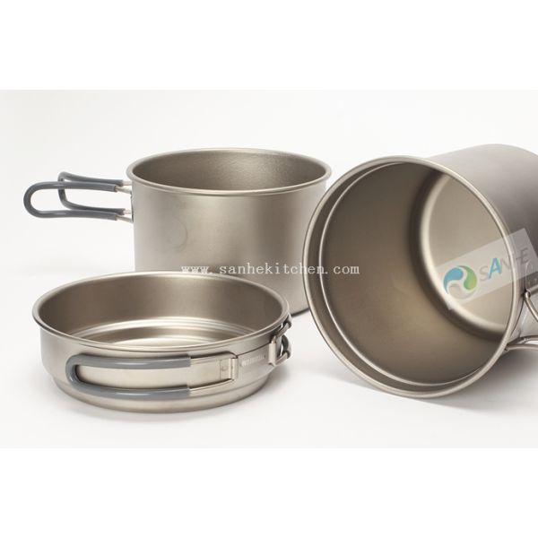 Titanium backpacking cookware 3pcs set, outdoor cooking used