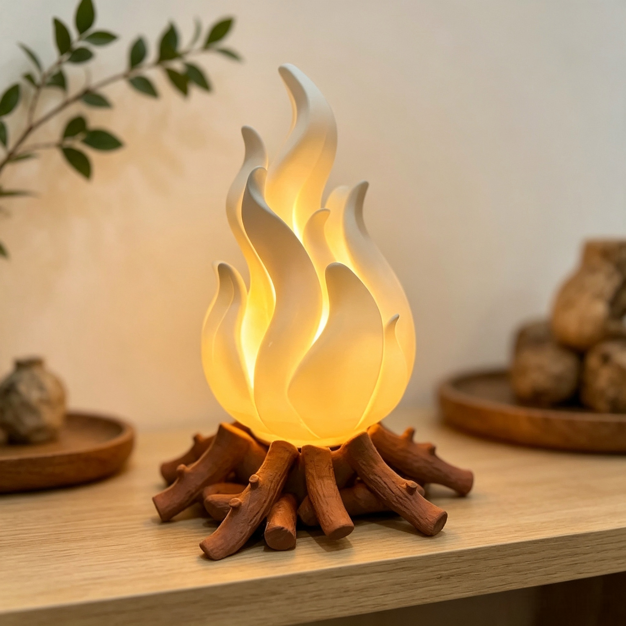 Campfire Flame 3D Printed Lighting Fixtures, Warm LED Table Night Light