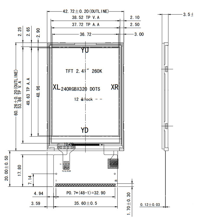 2.4 Inch 240x320 QVGA TFT LCD Display with RTP Touch Screen and MCU/RGB Interface