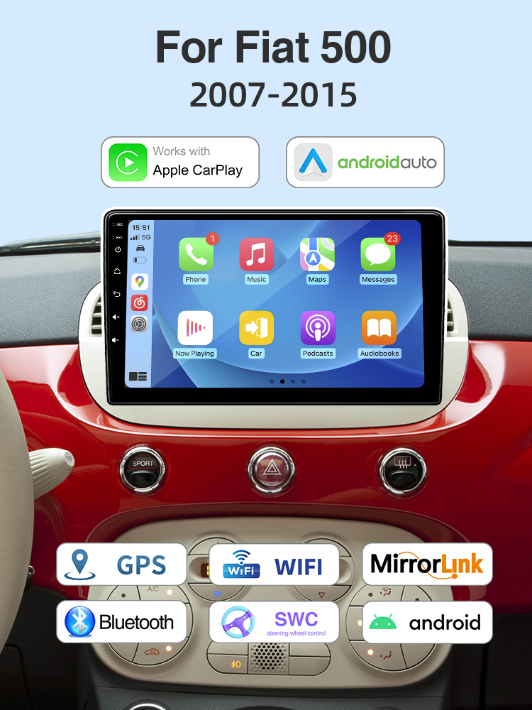 IPS Android 13 Автомобильный мультимедийный проигрыватель GPS навигация Для Fiat 500 2007 - 2015 Автомобильный Android стерео