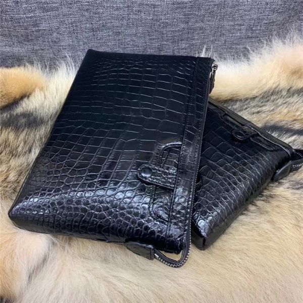 Authentic Crocodile Belly Skin Businessmen Wristlets Bag Clutch Genuine Real Alligator Leather Male Large Card Purse