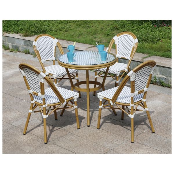 Cafe Garden Furnitures Black White Rattan Bamboo Dining Chairs