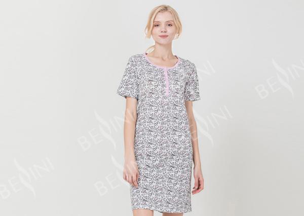Cute Love Heart Printed Long Sleeve Cotton Nightdress , Soft Ladies Nighty Gown