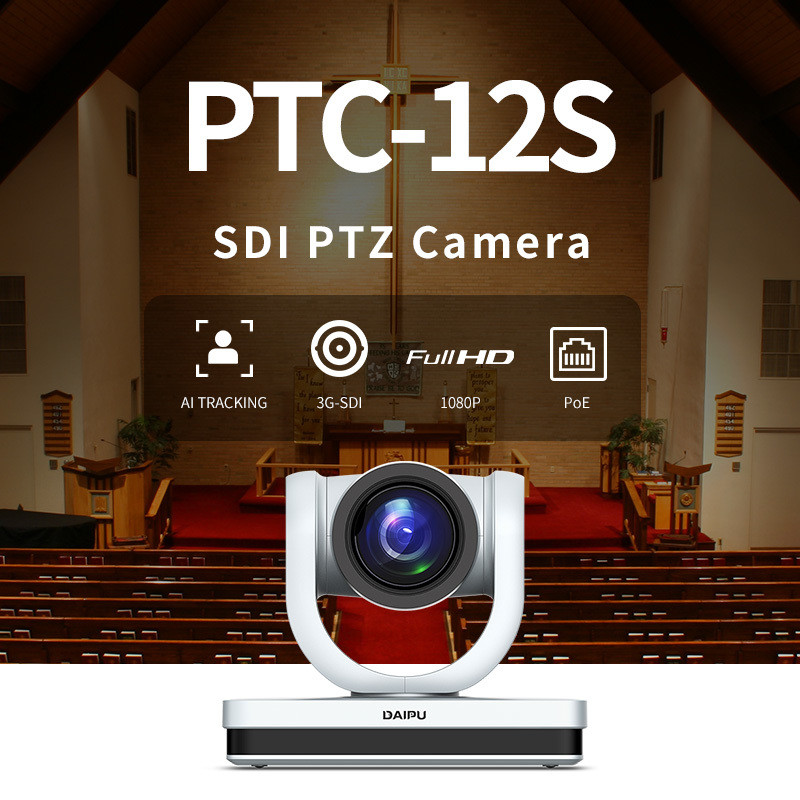 PTC-12S PoE HD-MI 3G-SDI USB 1080P60 HD IP Auto Tracking PTZ Camera for Broadcasting