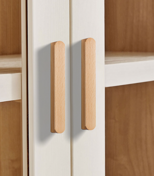 Modern Minimalist Walnut Drawer Cabinet Door Handle Long Wooden Log Style Wardrobe Knob for Dresser Use