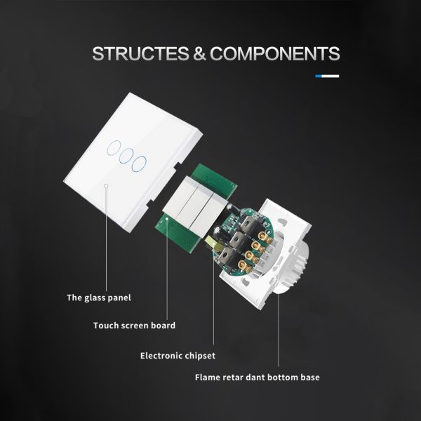 EU 86 Type Tempered Glass Panel Home Devices Wireless Remote Switch White 2 Button Remote Control Power Switch