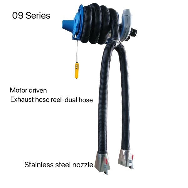 Two Nozzle Manual Spring Hose Reel Vehicle Repair Exhaust Extraction Hose Reel