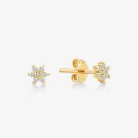925 Sterling Silver Handcrafted 18K Gold Plated Simply White CZ Flower Magnetic Earring
