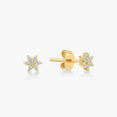 925 Sterling Silver Artificial 18K Placado em Ouro Simplesmente Branco CZ Flores
