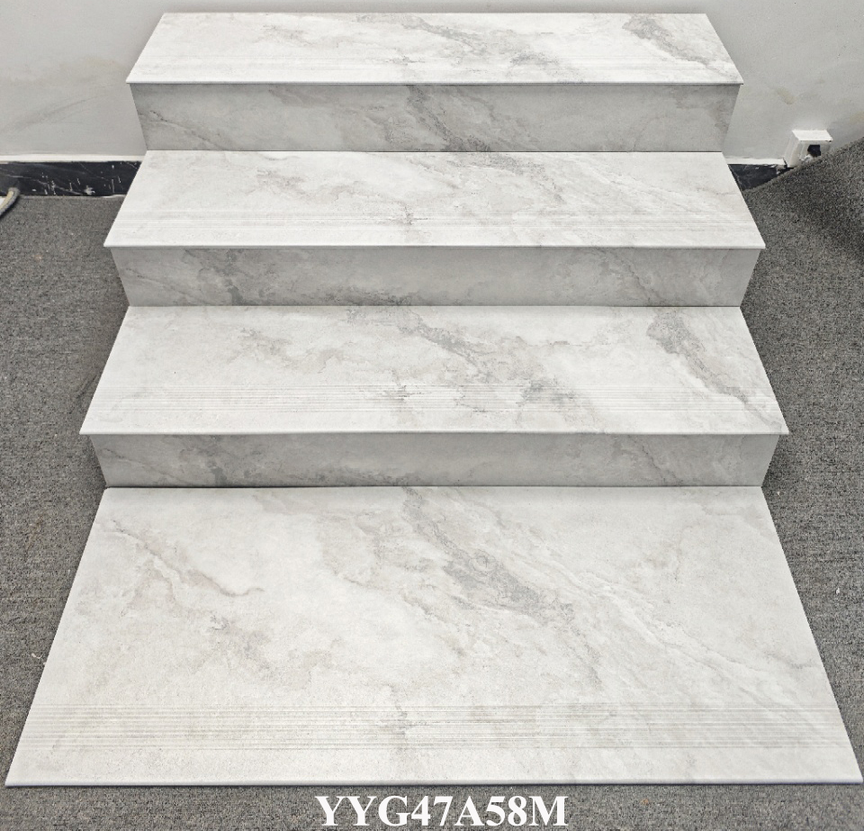 Eco-friendly Gray Carrara Waterproof 470x1200mm Matt Indoor Floor Ceramic Staircases Step and Riser For Hotel