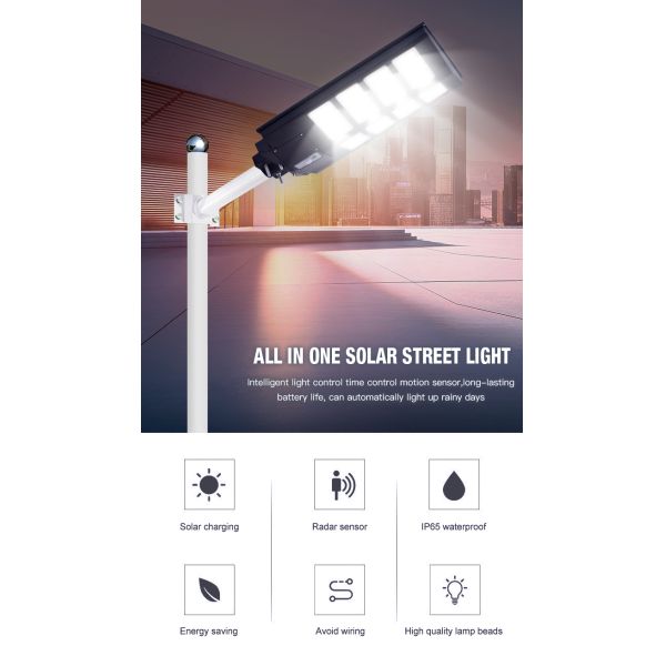 Outdoor All In One Solar Street Light 100w 300W 500W for ROAD Working Time hours 50000