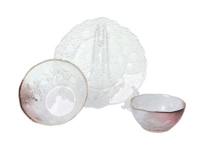 Hand Made 28.5cm Crystal Glass Plates Centrifugal Casting Pink & clear