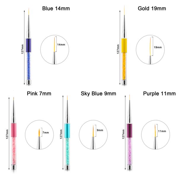 DIY UV Gel Grid Stripes Nail Painting Tools 7/9/11/14/19mm Rhinestones Handle