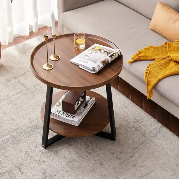 Living Room Wooden Round Double Side Coffee Table for Small Apartment Simple Computer Desk and Convenient Breakfast