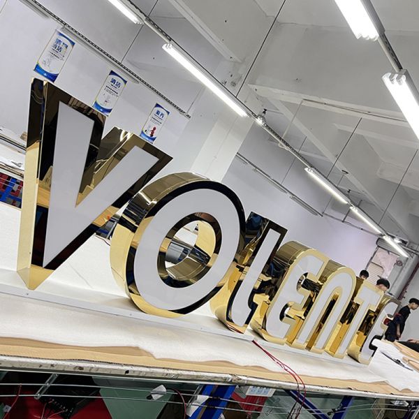 Custom Gold Stainless Steel 3D LED Channel Letters Front-Lit Sign for Branding
