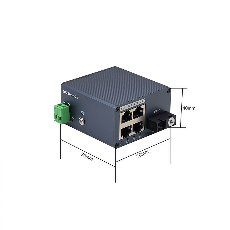 Industrial Mini Fiber Ethernet Switch 1 Fiber 4 RJ45 Ports 100Mbps Fast Ethernet Switch