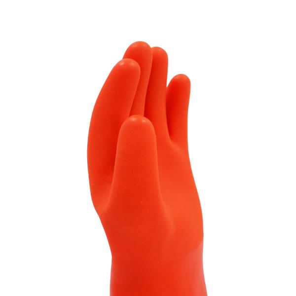Industrial PVC Chemical Resistant Gloves With Textured Finish And Foam Liner 30cm / 35cm