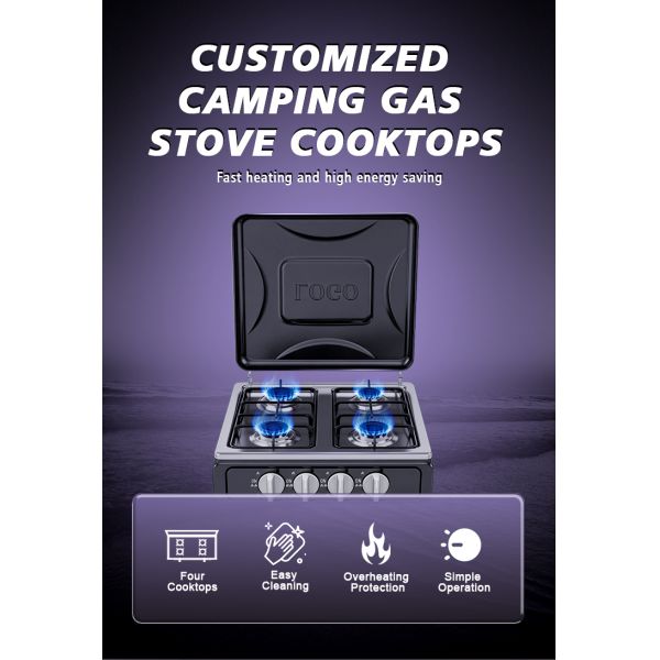 Four Burner Gas Stove Featuring Energy Saving Fast Heating and Easy Maintenance Tempered Glass Surface Ideal for Commercial