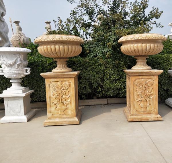 Marble statue planter stone carvings flowerpot sculpture,outdoor stone garden products supplier