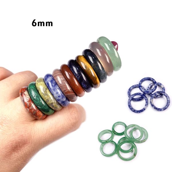 Unique Feng Shui Natural Stone Rings Polished Turquoise Tiger Eye Sodalite Blue Sand Great for Woman's Jewelry Collection