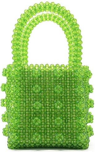 MIUCO WOMENS BEADED HANDBAGS HANDMADE WEAVE CRYSTAL PEARL TOTE BAGS