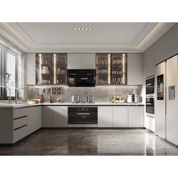 Melamine Kitchen Furniture with Island Design Multifunctional Modern Cabinet