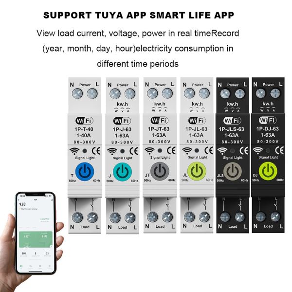 63A WiFi Smart Home Circuit Breaker Voice Control Power Meter OEM