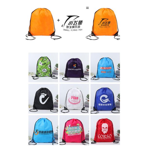 String Closure Custom Logo Nylon Drawstring Bag Backpack Recycled Waterproof Polyester