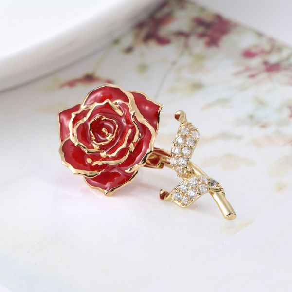 24k Gold Plated Rose Factory Wholesale Adorable Girls Rose Brooch Gold Dipped Rose Fashion