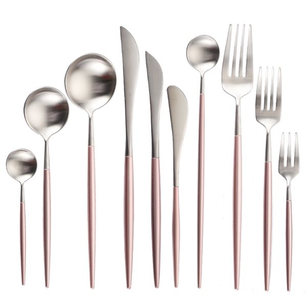 OEM ODM 4Pcs Matte Pink Stainless Steel Cutlery For Banquet