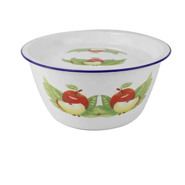 Round Enamel Basin Bowl Customized Logo Carbon Steel Decal Lard Bowl Daily Use