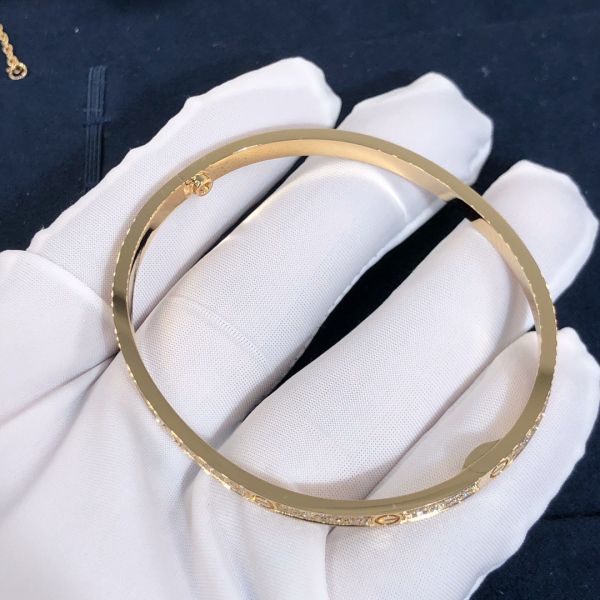 High Quality Fashion Fine Jewelry Pure 18k Real Gold And Natural Vs Diamonds LOVE Bracelet, Small Model Paved