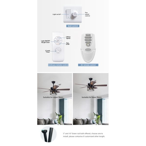 Home Office 5 Plywood 2000LM Crystal Ceiling Fan Light With DC AC Motor