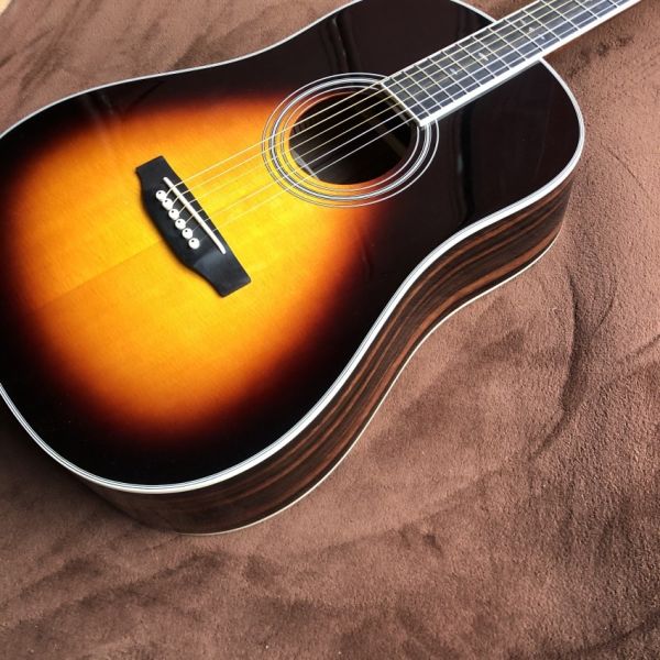 Custom J45 Body AAAA All Solid Wood Acoustic Guitar Sandalwood Back and Sides in Sunset Color with Classic Headstock Log