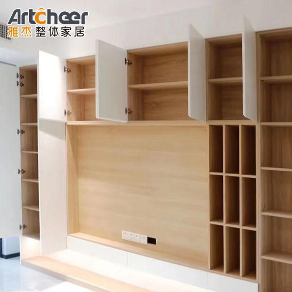 Modern Style TV Stand with Melamine Finish and Adjustable Height Wall Mounted Cabinet