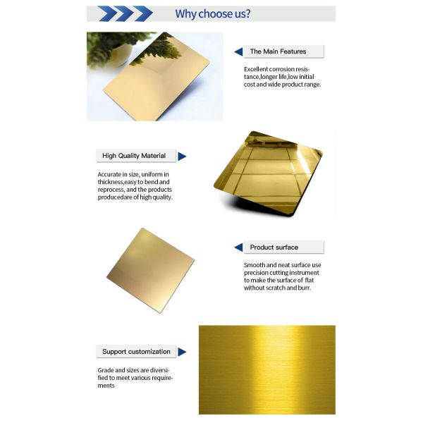 Gold Stainless Steel Sheet Plates 304 SS Decorative Sheets Mirror Surface