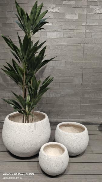 Neutral Beige Natural Speckled Stone Mimic Design Round Fiber Clay Lightweight Planting Pot