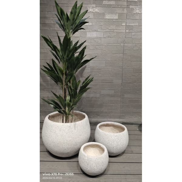 Neutral beige piedra natural moteada -mímico diseño redondo de fibra de arcilla plantador ligero duradero de bajo mantenimiento florero vacaciones Villa de oficina de decoración proyecto de jardín de jardinería