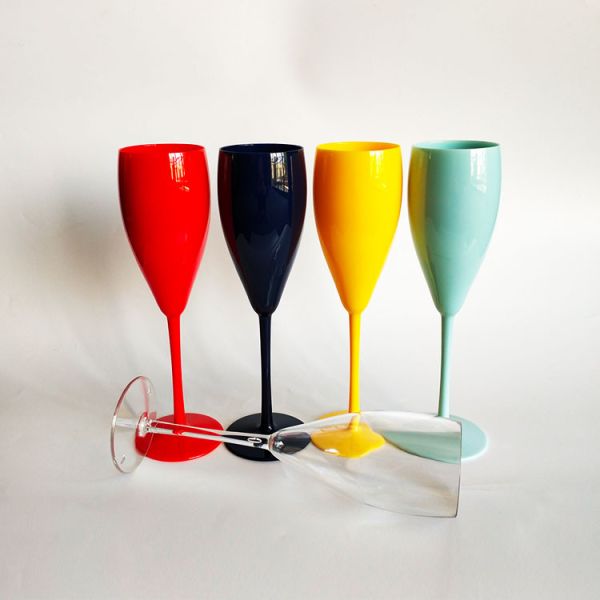 Reusable Plastic Champagne Glasses Party Red Polycarbonate Champagne Flutes 240ml 8.5oz