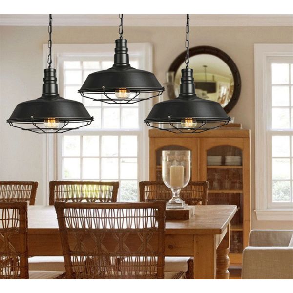 E27 cru de noir de la base D26cm lumière pendante en métal moderne de fil de 39 pouces