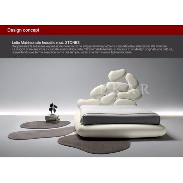 Wooden Frame Unique Shaped Upholstered Headboard Latest Double Bed Design
