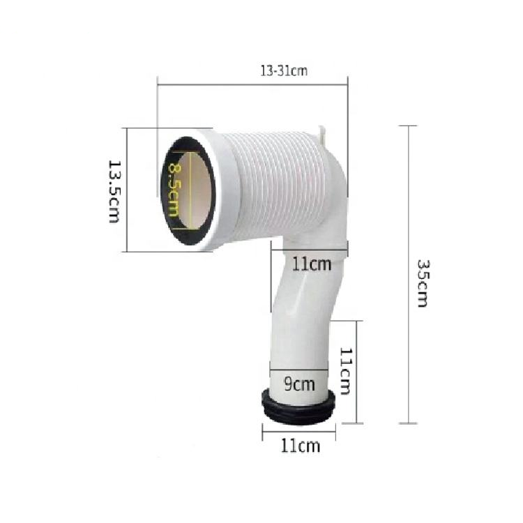 Adjustable-Length White PVC Pipe Connector, Used For Connecting WC Panel To Plastic Drainage Pipe