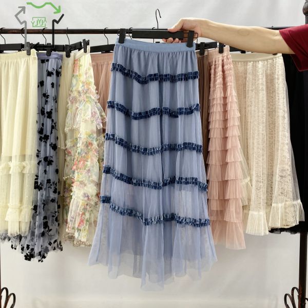 Mixed Colors Women's Second Hand Mesh Maxi Skirt High Waist Thrift Elegant Grade A