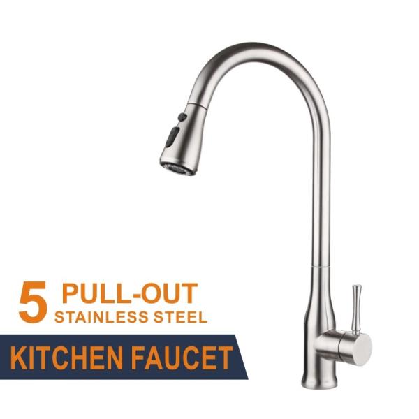 360 Swivel Deck Mounted Silver Kitchen Faucets Tap Hot Cold Mixer Single Handle